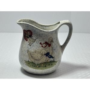 Vintage I love Country Geese speckled Blue Pitcher‎